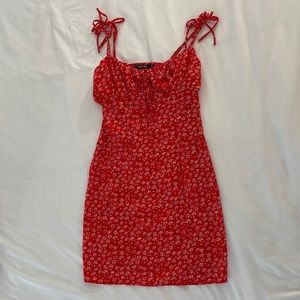 Nasty gal red and white flower spaghetti strap mini dress. Size 6, fits like a 4